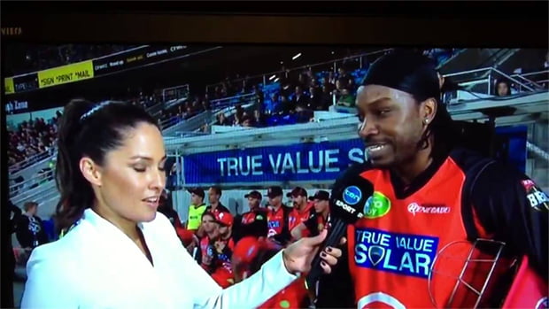 Cricketer Chris Gayle's comments to journalist Mel McLaughlin in a mid-game interview left her reportedly 'embarrassed, angry and upset'.
